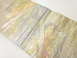 リサイクル　巻物に笛・草花模様織出し袋帯